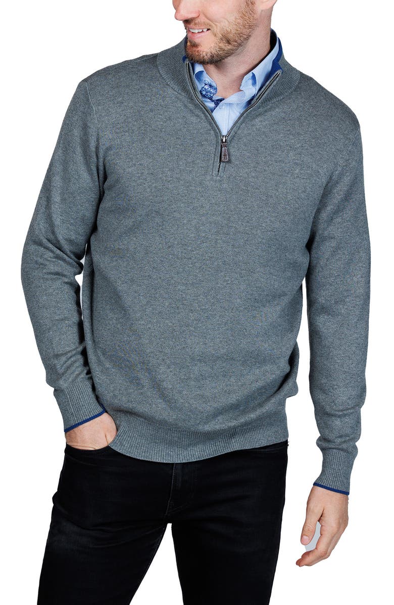 TailorByrd Fine Knit Quarter Zip Sweater, Alternate, color, Grey Heather