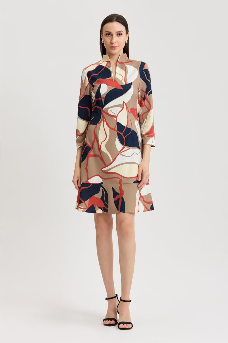 Abstract Floral Printed Stretch Deco Crepe Dress, Main, color, Taupe/Indigo/Almond