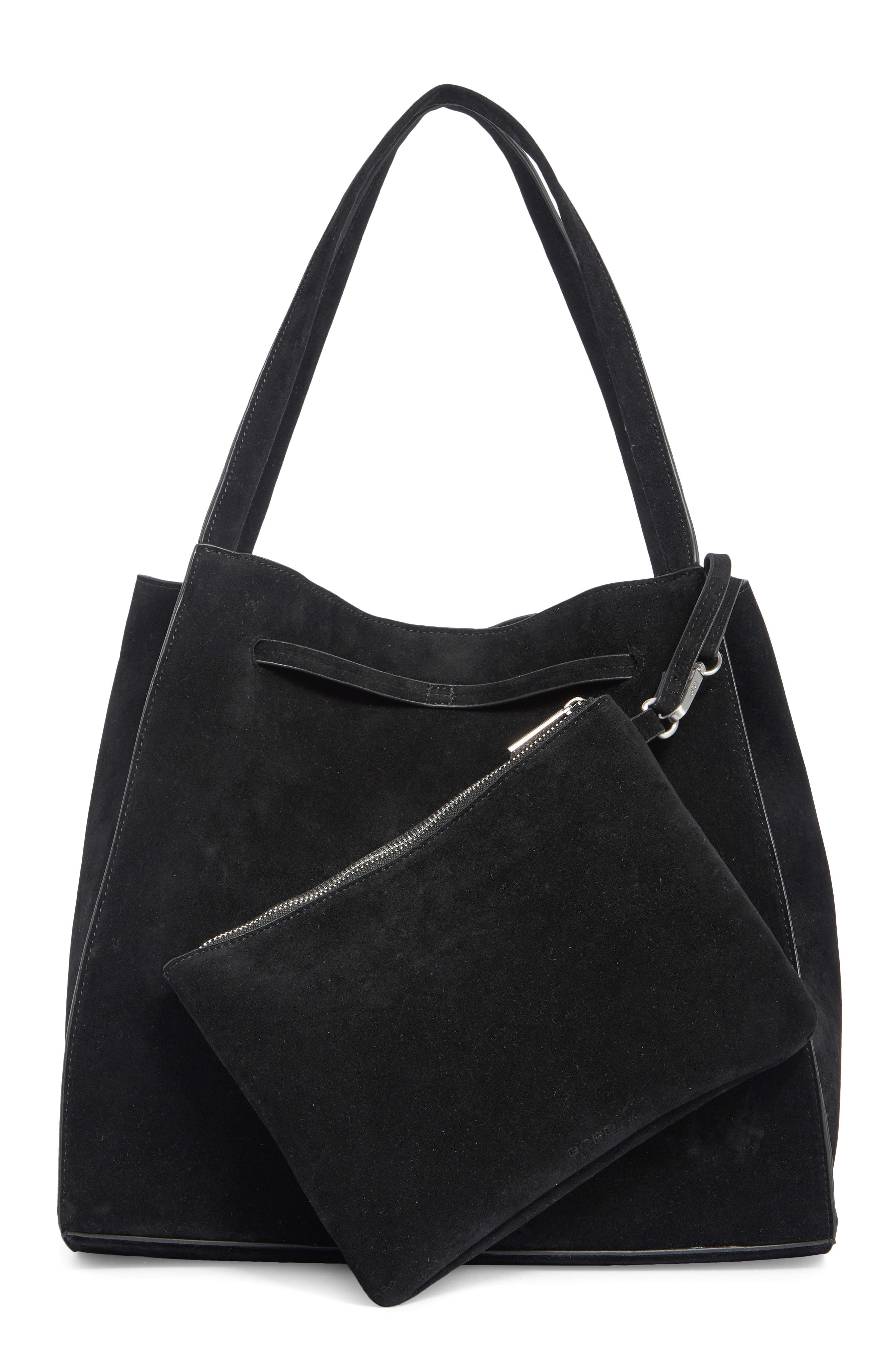 Tulip Faux Suede Tote, Alternate, color, BLACK