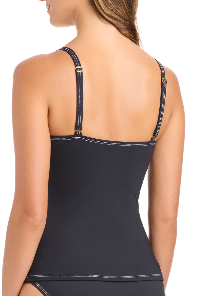 Contrast Stitch Ruched Tankini Top, Alternate, color, BLACK