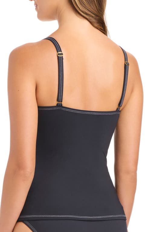 Bleu Rod Beattie Rod Beattie Contrast Stitch Ruched Tankini Top In Black