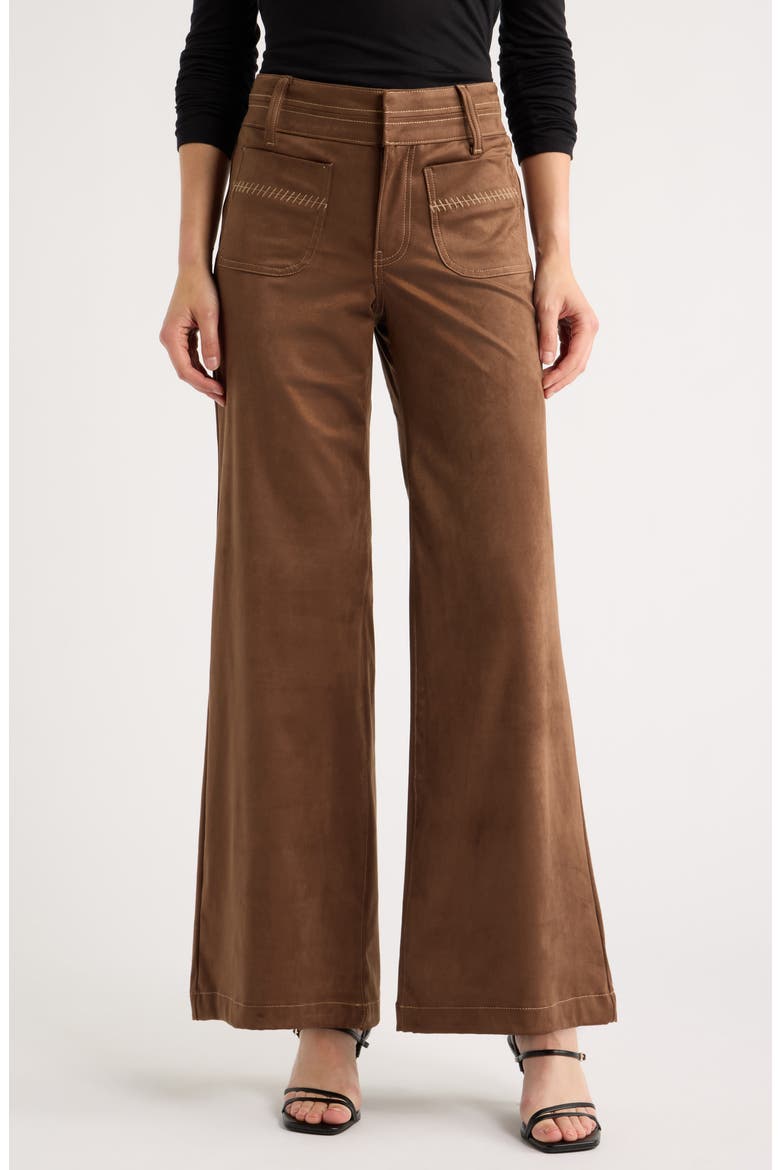 Wide Leg Faux Suede Pants, Main, color, BROWN