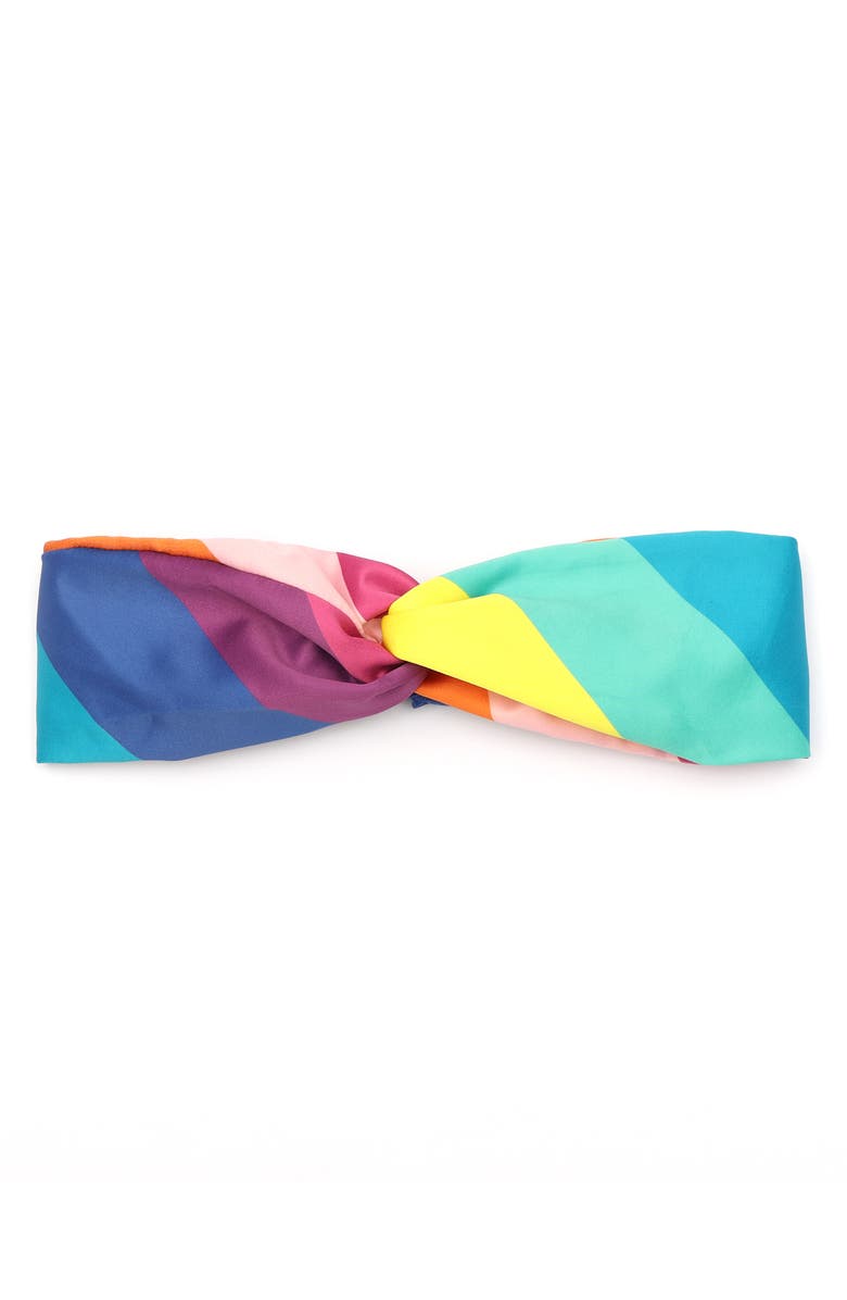 Kurt Geiger London Rainbow Stripe Knotted Satin Headband, Main, color, 