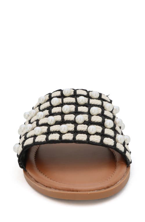 Yoki Karmen Faux Pearl Slide Sandal In Black