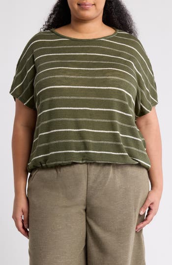 Max Studio Stripe Dolman Sleeve Bubble Hem Top In Green