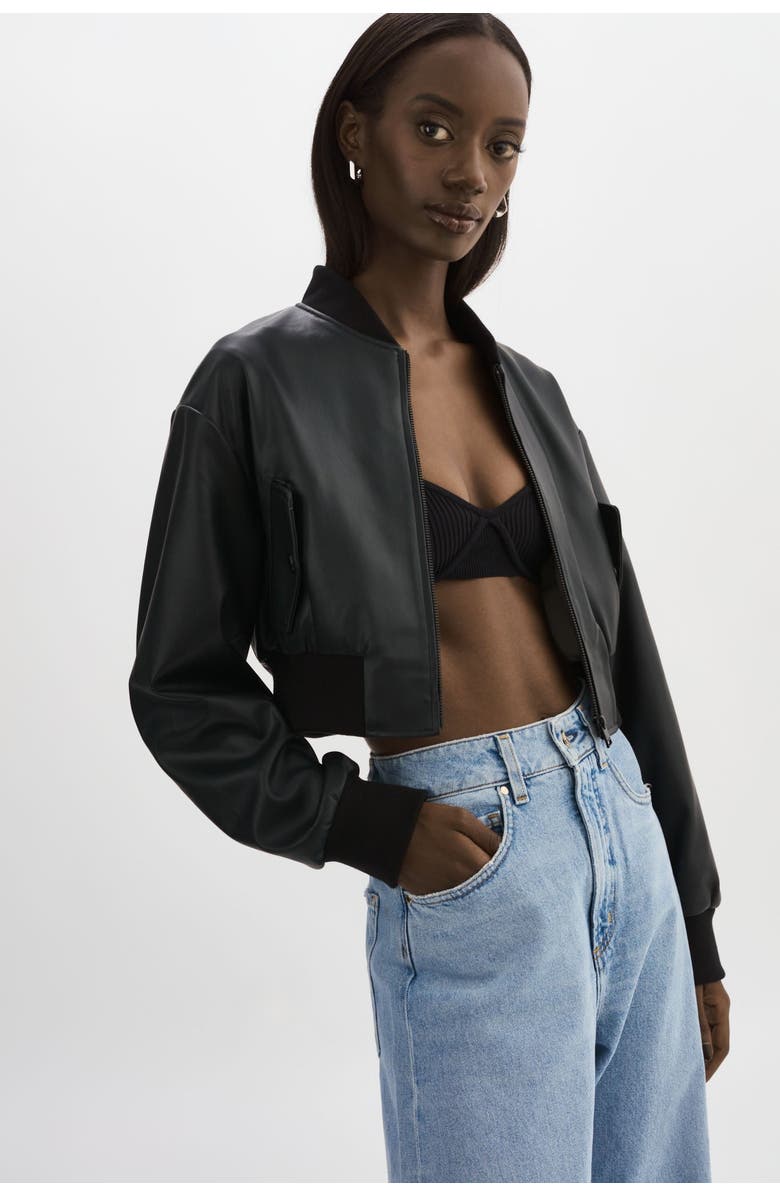 LAMARQUE EVELIN | Cropped Faux Leather Bomber Jacket, Alternate, color, Black