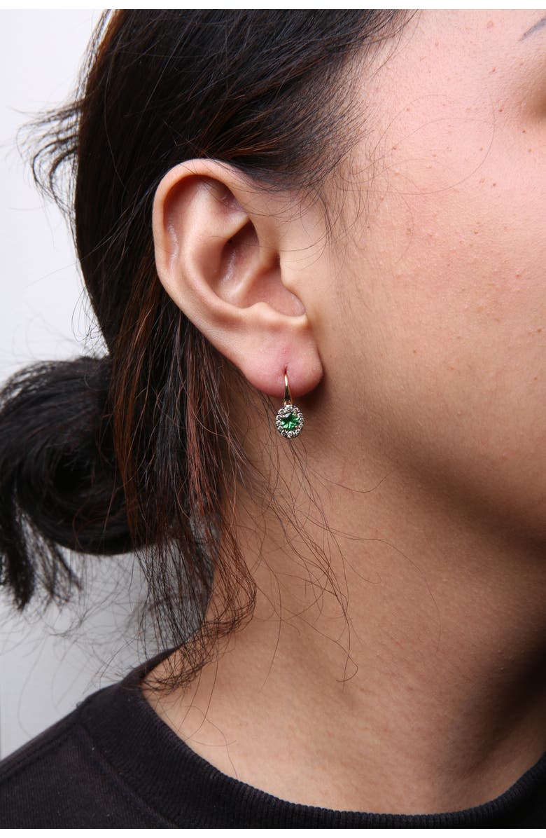 Haus of Brilliance 18K Rose & White Gold 3/8 Ct Diamonds & Tsavorite Gemstone Halo Drop Hoop Earrings, Alternate, color, White