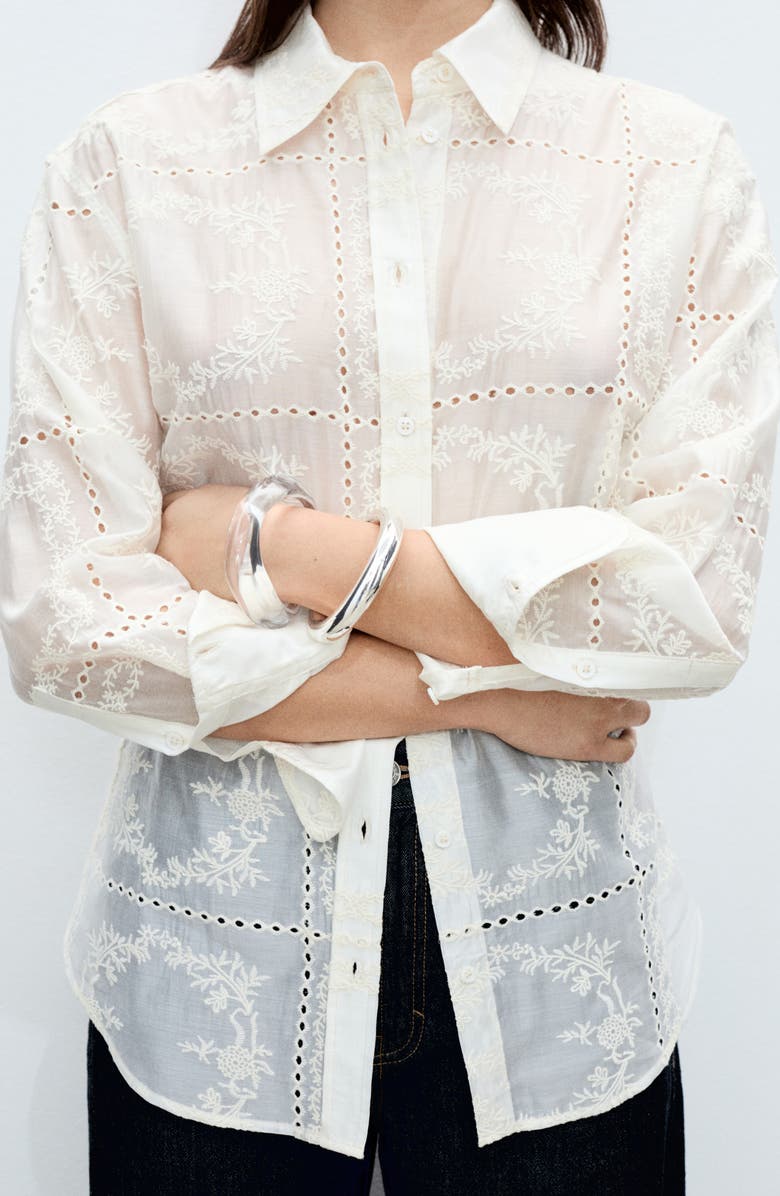 MANGO Embroidered Shirt, Alternate, color, Ecru