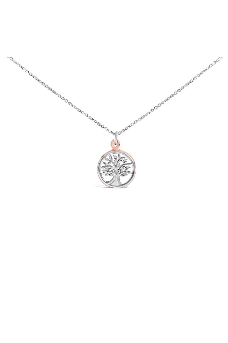 14K Rose Gold Plated Sterling Silver Diamond Accent Tree of Life Pendant Necklace, Main, color, White Gold over Silver