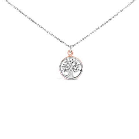 14K Rose Gold Plated Sterling Silver Diamond Accent Tree of Life Pendant Necklace