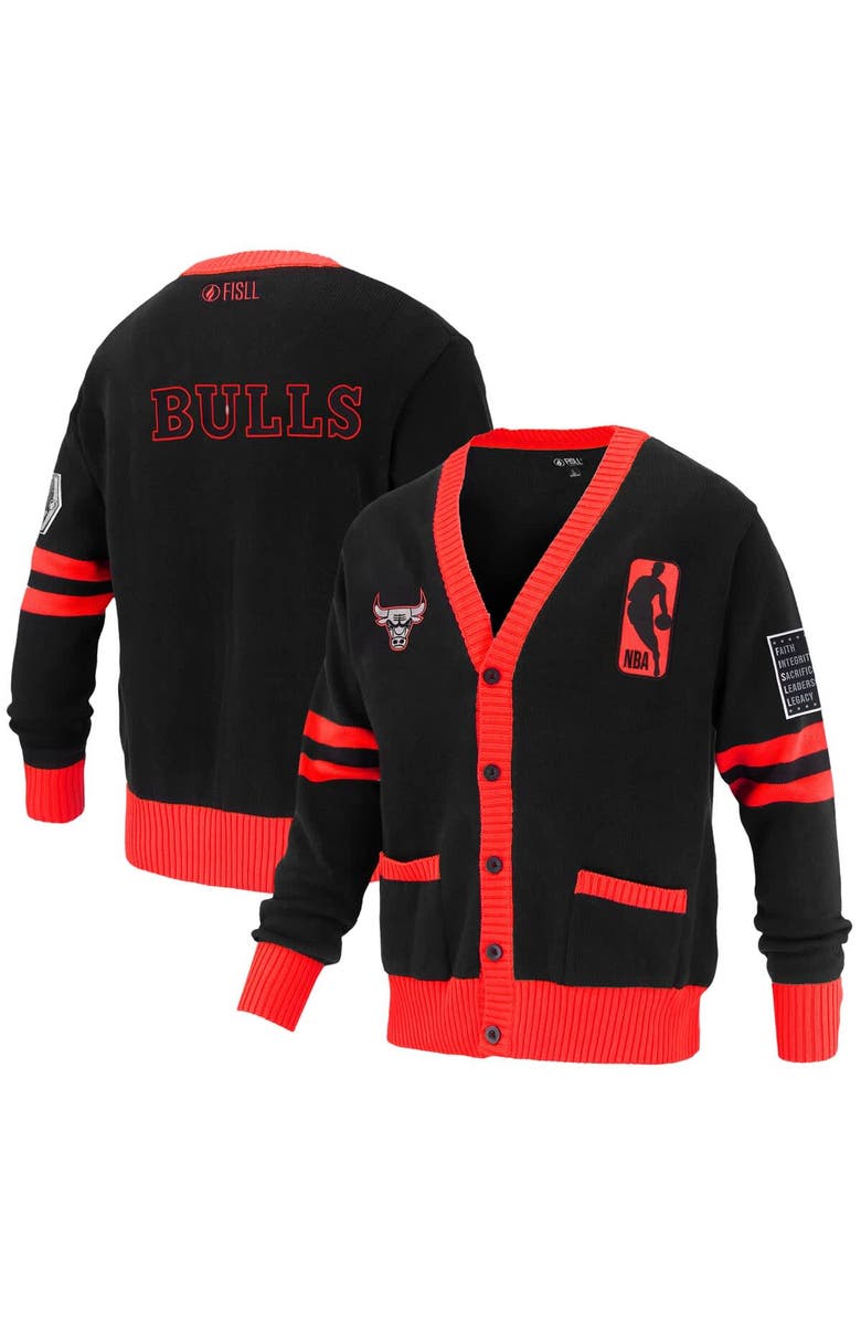 FISLL Unisex FISLL Black Chicago Bulls Logoman Shadow Collection Full-Button Cardigan Sweater, Alternate, color, 