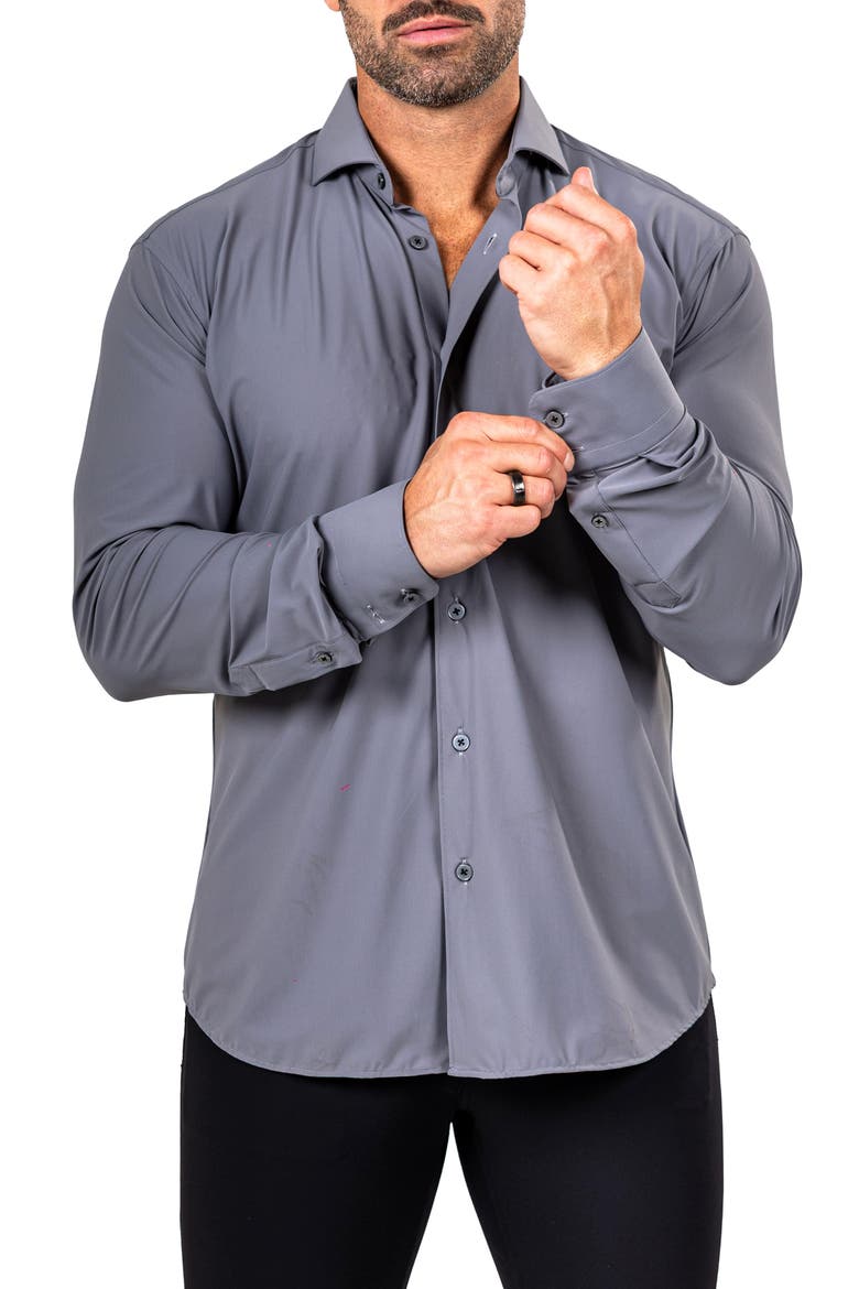 Eins Shaped Fit Marthy3014 Grey Knit Button-Up Shirt, Alternate, color, GREY