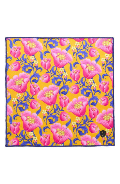 Clifton Wilson Yellow & Pink Floral Silk Pocket Square