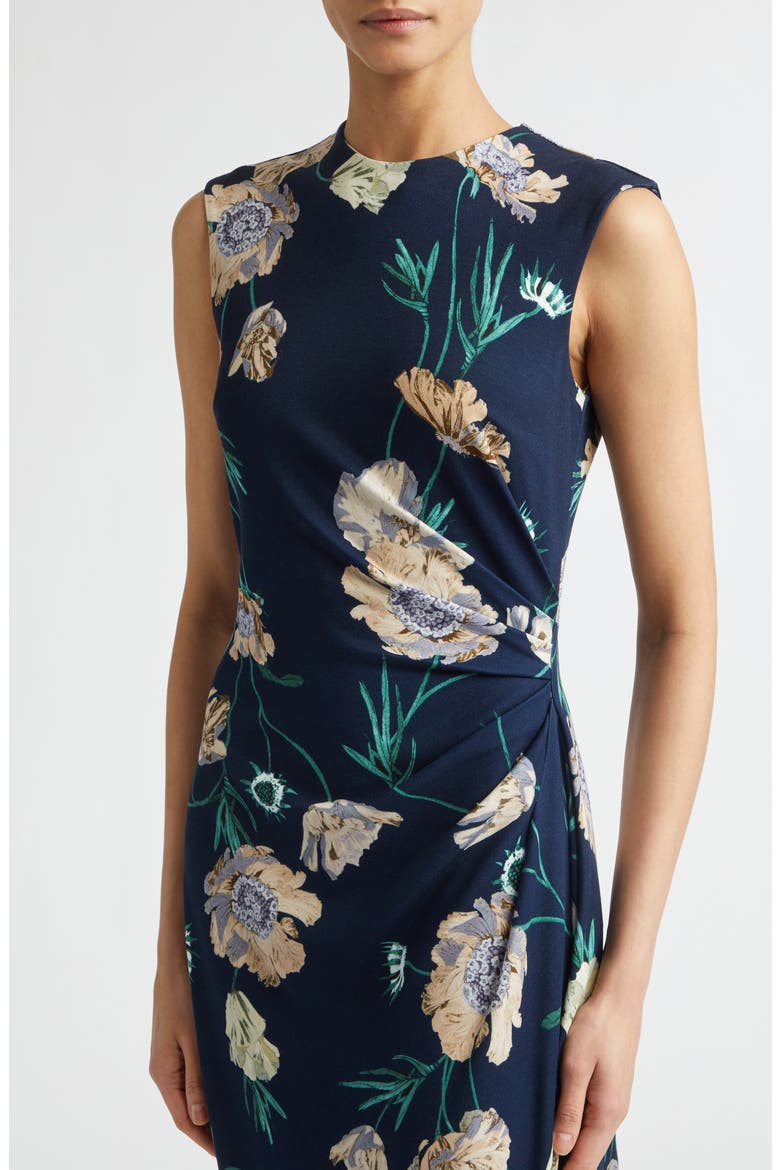 Floral Ponte Midi Dress, Alternate, color, BELLE EPOQUE POPPY NAVY