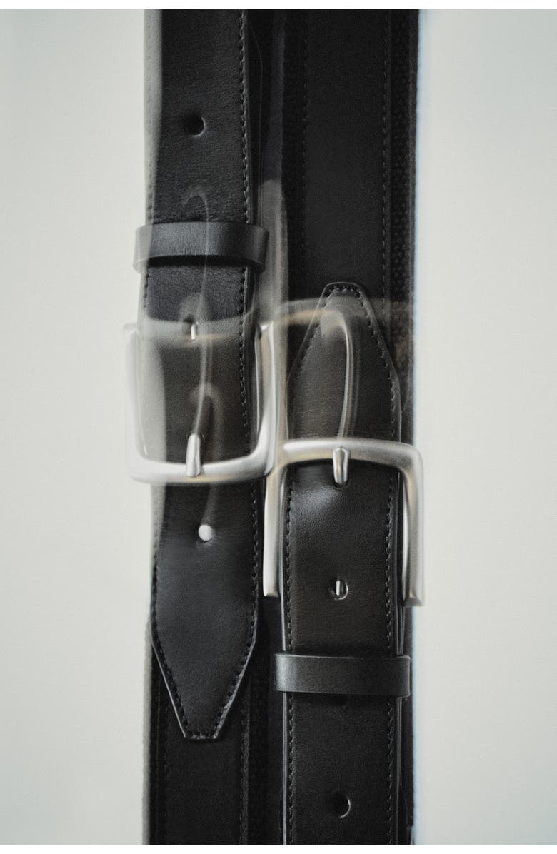 COS Leather-Trimmed Webbing Belt, Alternate, color, Black