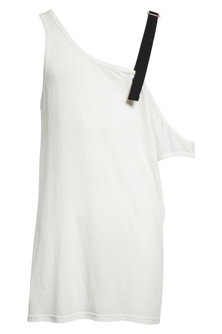 Asymmetric One-Shoulder Cotton & Silk Tank Top, Alternate, color, WHITE