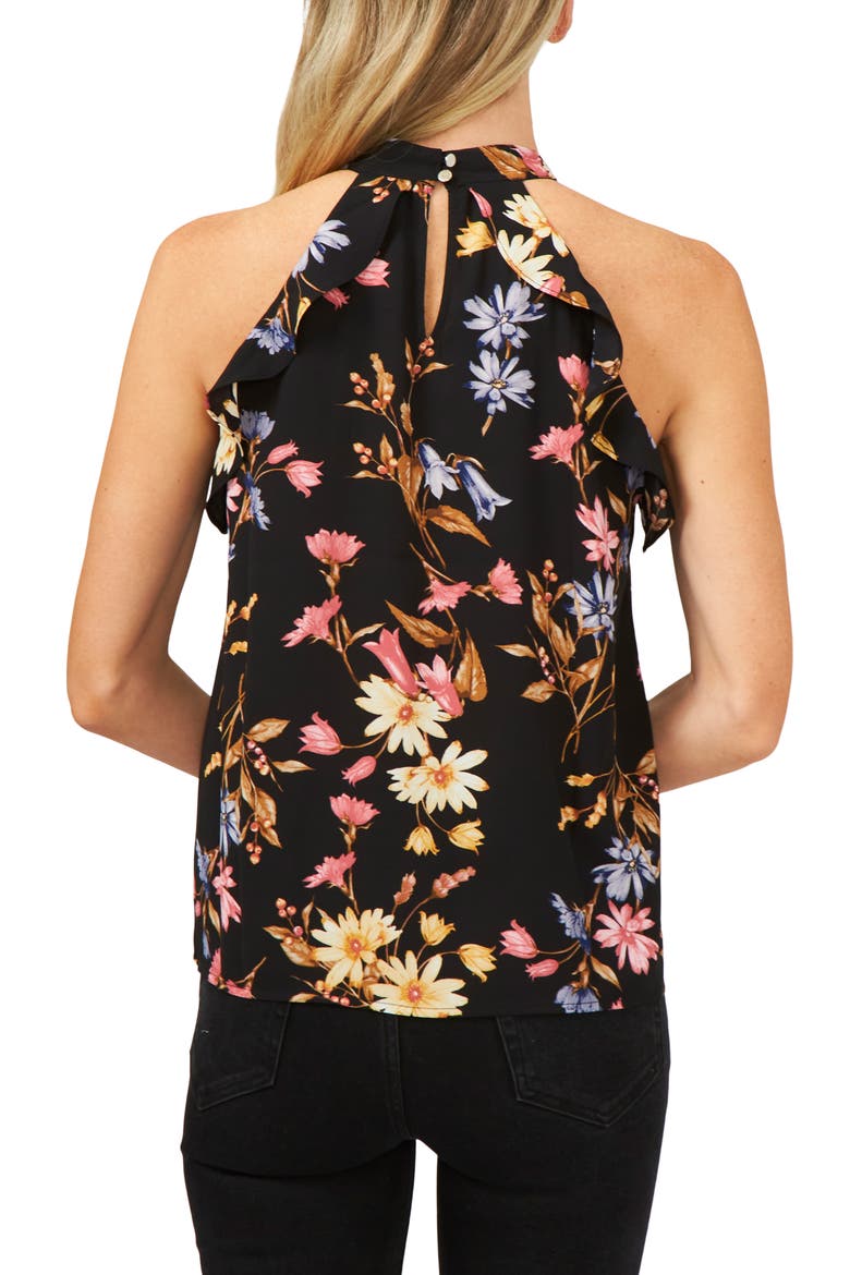 Tie Neck Ruffle Sleeveless Blouse, Alternate, color, RICH BLACK