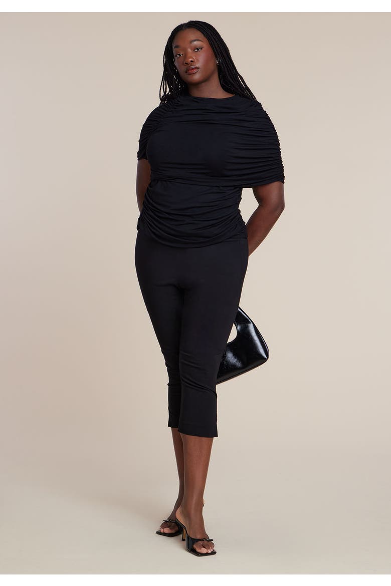 Sleeve Overlay Draped Top, Alternate, color, BLACK ONYX