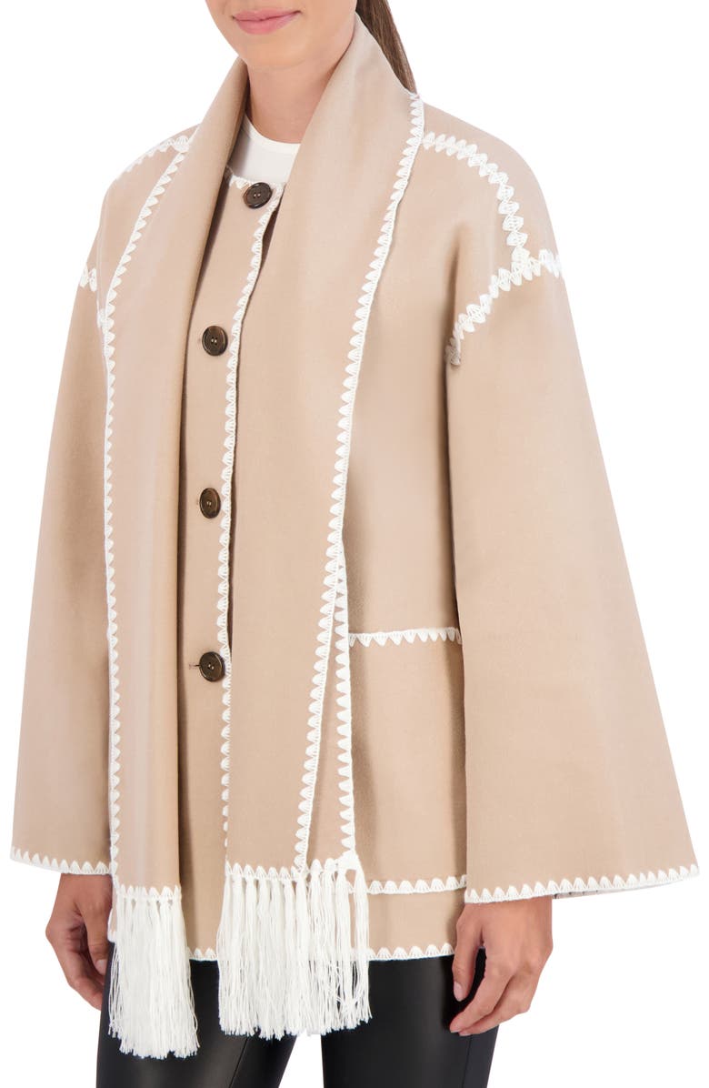 Ookie & Lala Faux Wool Scarf Coat, Alternate, color, Camel