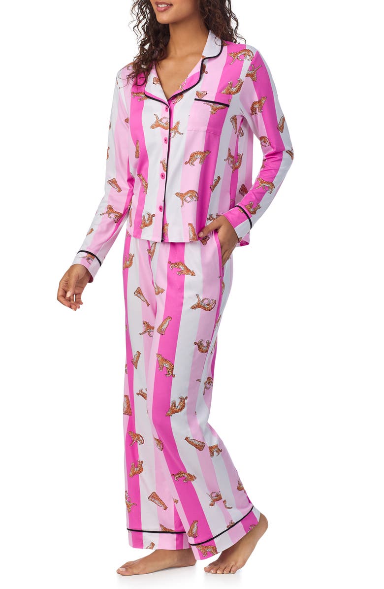 Room Service Pjs Print Long Sleeve Long Pajamas, Alternate, color, Pink Stripe