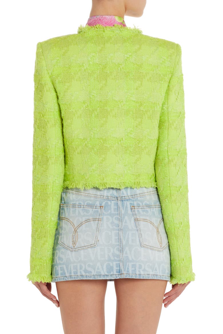 Macrocheck Metallic Tweed Crop Jacket, Alternate, color, LIME
