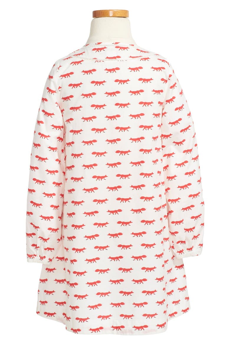 pintuck long sleeve fox print dress, Alternate, color, WALKING FOX PRINT