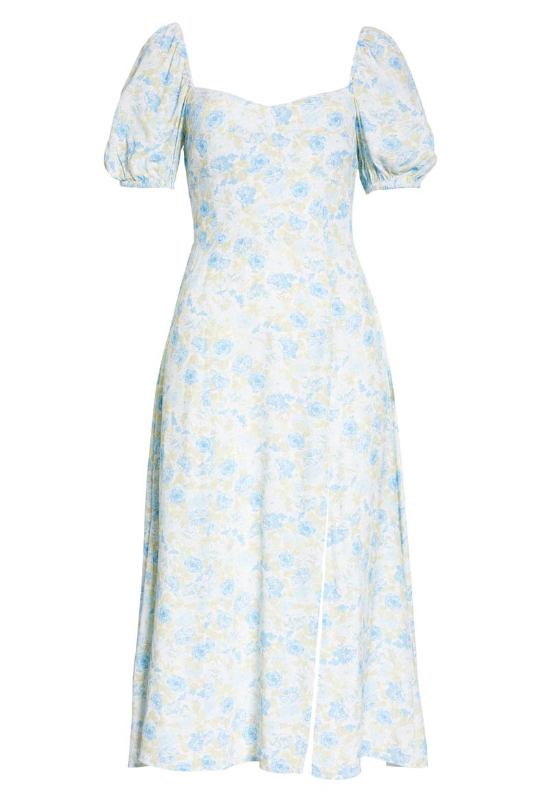 Floral Print Puff Sleeve Dress, Alternate, color, BLUE MINI ROSES