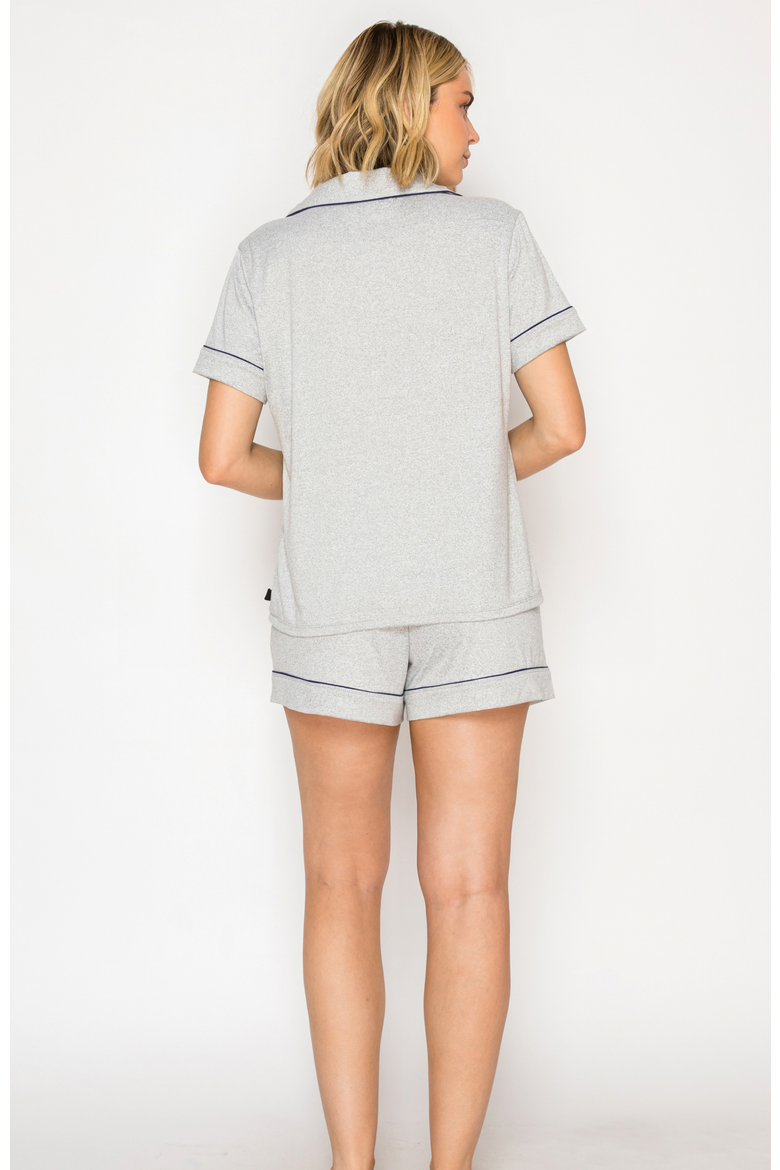 Yummy Jersey Notched Collar & Short Pajama set, Alternate, color, Grey