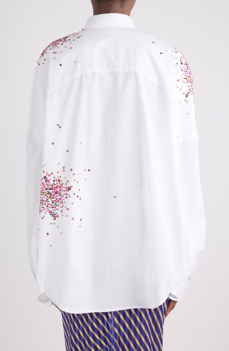 Dries Van Noten Cenver Firework Embroidered Cotton Poplin Button-Up Shirt, Alternate, color, White