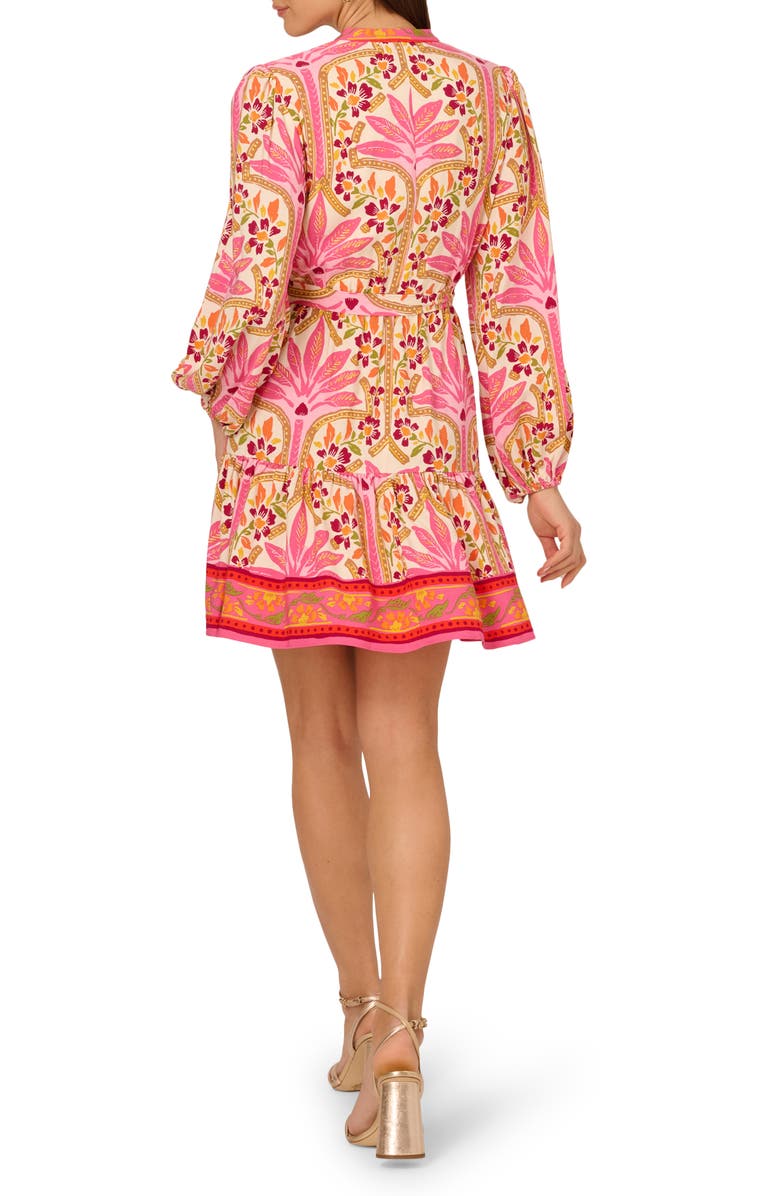 Adrianna Papell Printed Long Sleeve Dress, Alternate, color, Pink Multi