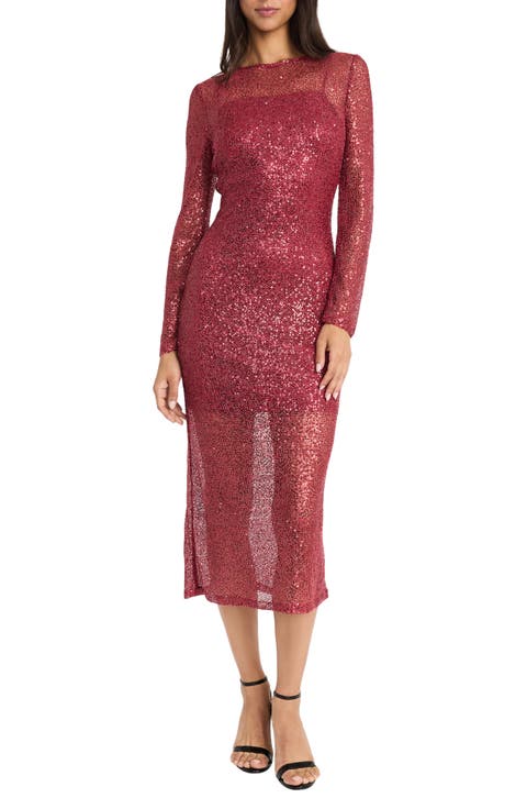 Sequin Long Sleeve Midi Dress