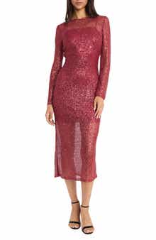Donna Morgan Sequin Long Sleeve Midi Dress