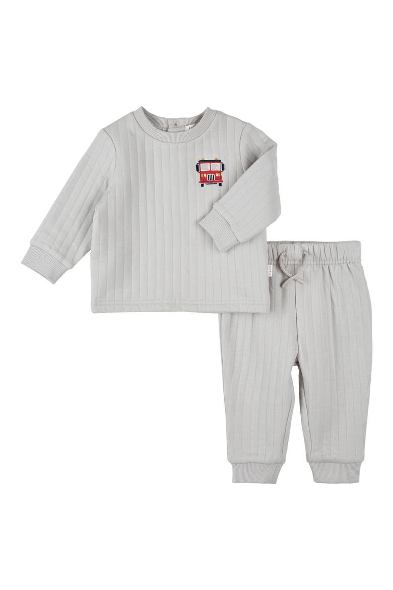 Fire Truck Embroidered Quilted Sweatshirt & Joggers Set, Main, color, LIGHT GREY