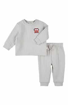 FIRSTS by Petit Lem Fire Truck Embroidered Quilted Sweatshirt & Joggers Set