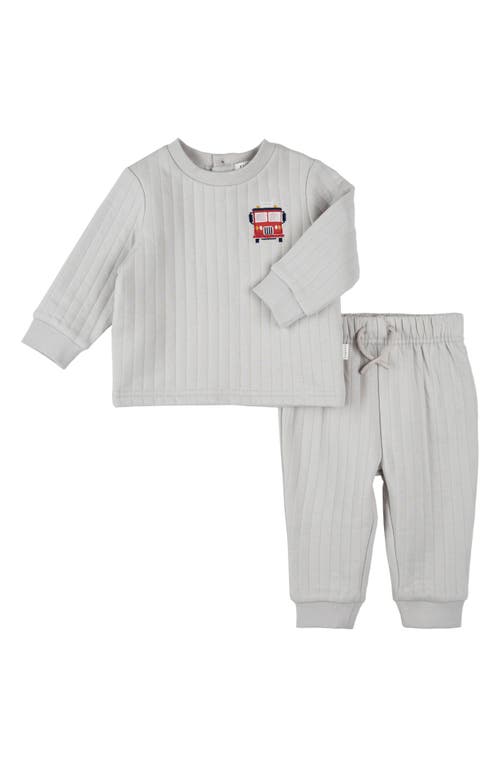 Firsts By Petit Lem Fire Truck Embroidered Quilted Sweatshirt & Joggers Set In Gray