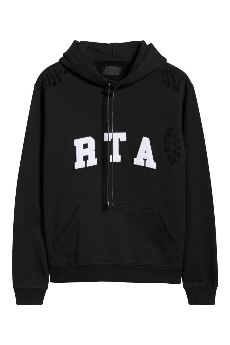Markus Distressed Logo Applique Hoodie, Alternate, color, UNIVERSITY BLACK