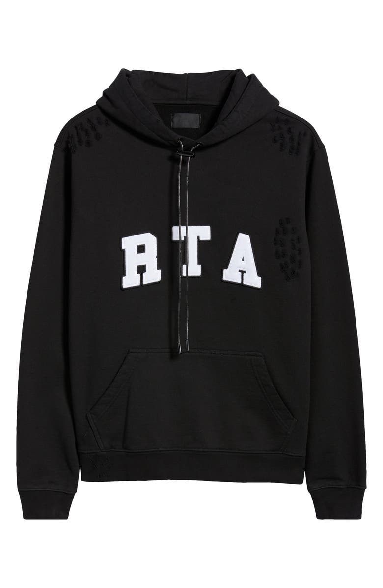 RtA Markus Distressed Logo Applique Hoodie, Main, color, University Black