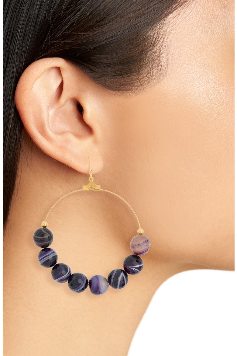 Agate Beaded Circle Drop Earrings, Alternate, color, POLISHED GOLD/ PURPLE