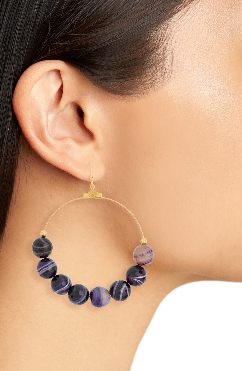 Kenneth Jay Lane Agate Beaded Circle Drop Earrings, Alternate, color, Polished Gold/ Purple