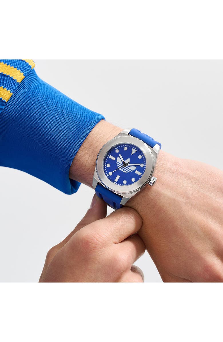 adidas The Discoverer One Blue Silicone Strap Watch, 44mm, Alternate, color, Blue