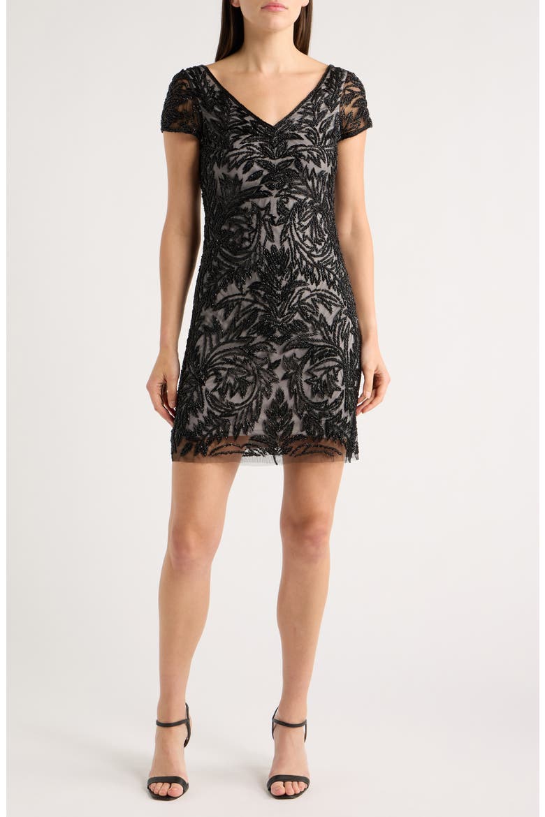 Beaded A-Line Minidress, Main, color, BLACK 001