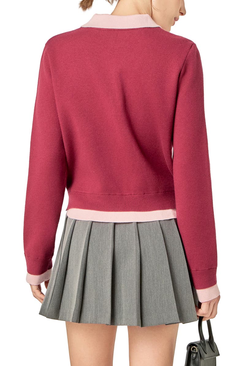 English Factory Layered Collar V-neck Sweater, Alternate, color, Burgundy/ Pink