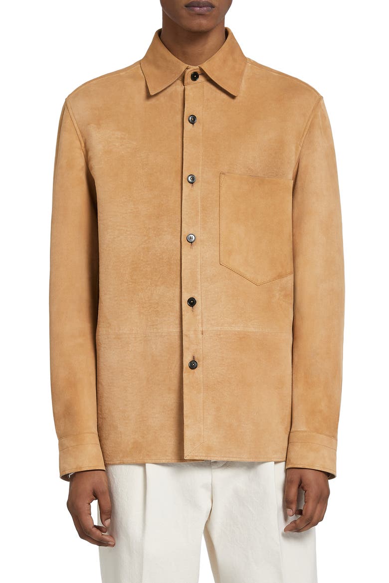 Men's Suede Button-Up Shirt, Main, color, CAMEL