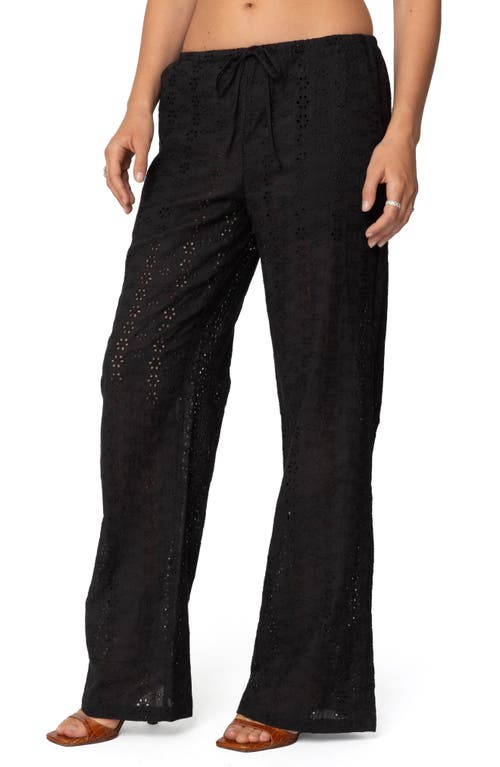 Edikted Lemon Eyelet Cotton Drawstring Pants In Black