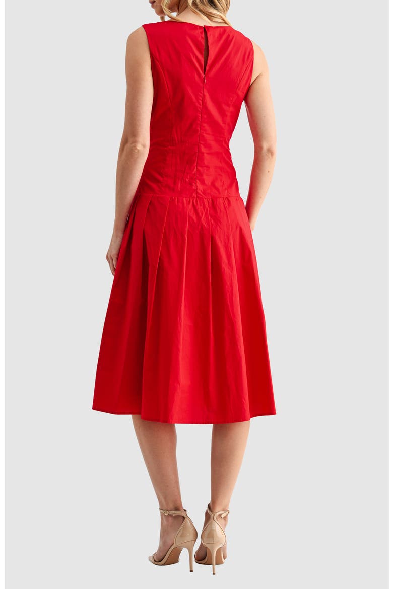 Pleated Sleeveless Cotton Midi Dress, Alternate, color, RED