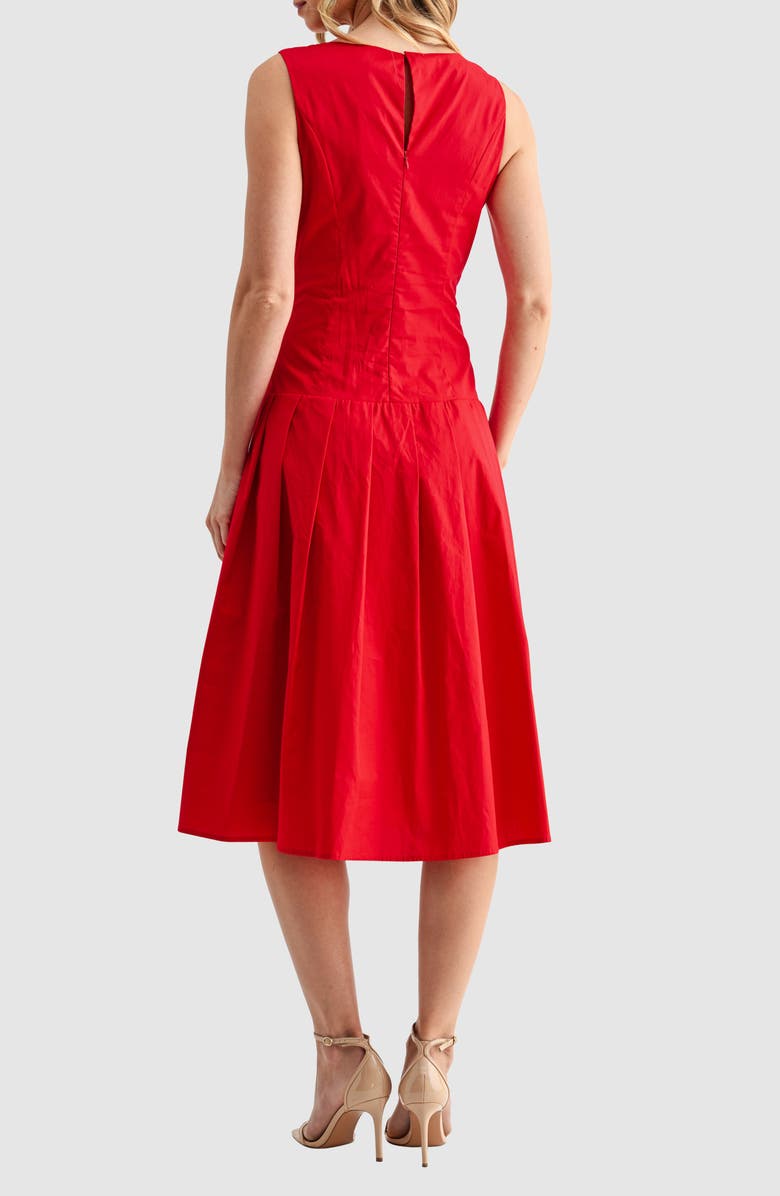 Mila Mae Pleated Sleeveless Cotton Midi Dress, Alternate, color, Red