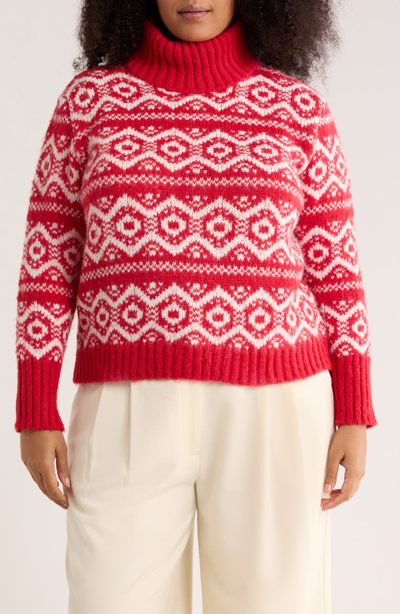 Joseph A Fair Isle Turtleneck Sweater, Main, color, Salsa/ Egret