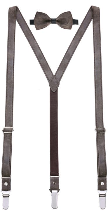 Genuine Leather Y-Back Suspenders & Bow Tie Set