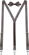 Mio Marino Genuine Leather Y-Back Suspenders & Bow Tie Set