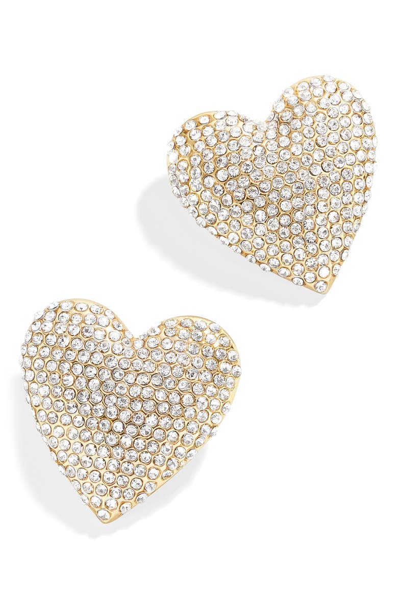 Pavé Heart Stud Earrings, Main, color, GOLD